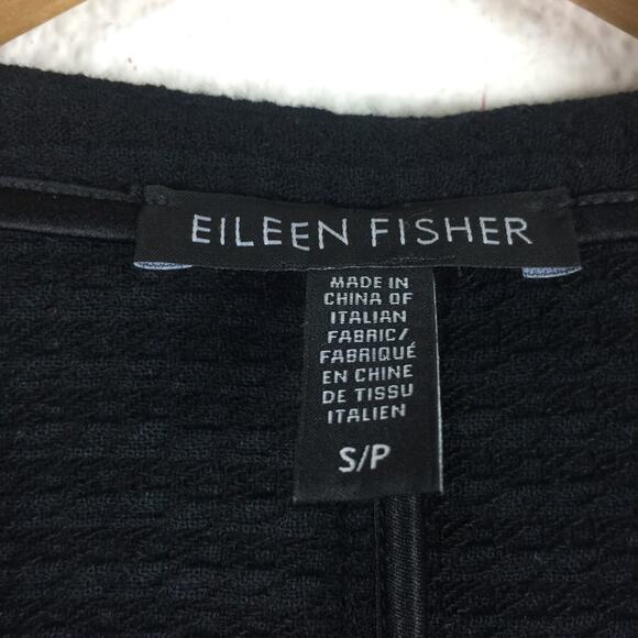 Eileen Fisher Black Geometric Cardi Jacket Small Stretch Textured Open Lagenlook - Picture 5 of 15